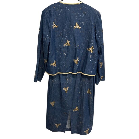 Vintage Howard Wolf Sport Blue Gold Two Piece Denim Dress Jacket Set Sz Large - Picture 2 of 13